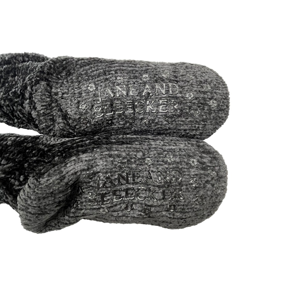 Jane and Bleecker Black Chenille Cable Knit Slipper Socks Faux Fur Pom Poms